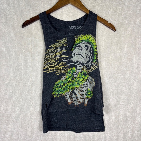Vans Tops - Vans Off The Wall Women Small Tank Top Skeleton Graphic High Low Gray Sleeveless